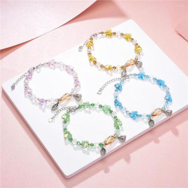 Bracelets à maillons 4 styles mignons/romantiques, pendentif en verre de cristal naturel, chaîne à breloques, bijoux cadeau pour fille, perles 7.5 pouces Y808