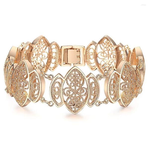 Pulseras de eslabones 585 Pulsera de color oro rosa Brazalete para mujer Moda recortada Flores talladas Vid Oval Pulsera Joyería Amistad Regalo CB18