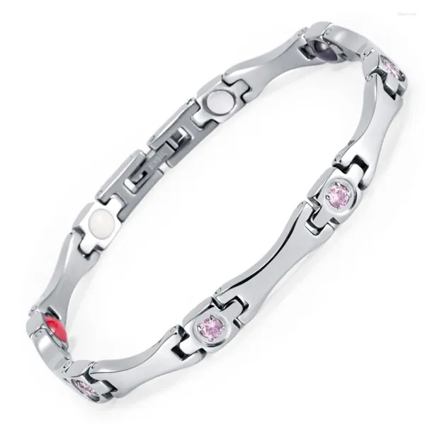 Bracelets à maillons 5mm Punk en acier inoxydable énergie santé Bracelet magnétique femmes Hiphop rose Zircon strass aimant chaîne bracelet bijoux