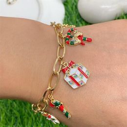 Link Armbanden 5Pcs 2023 Koreaanse Mode Heldere Kleur Elanden Vorm Hangende Armband Leuke Cartoon Kerstboom Kerstman Drop