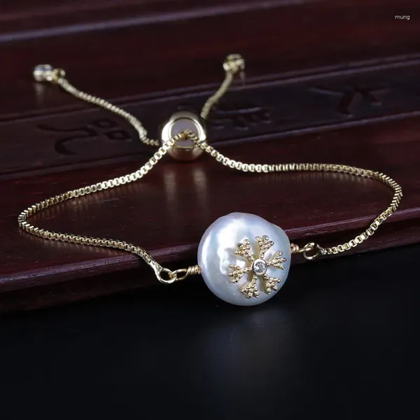 Pulseras de enlace 5 unids / lote Snow Snowflake Charm White Cz Tiny Freshwater Pearl Bead Charms Dainty Mujer Pulsera Boda Regalo de cumpleaños