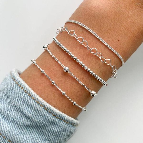 Bracelets à maillons 5 pièces/ensemble bohème couleur argent Bracelet pour femmes mode multicouche perle chaîne Bracelets ensemble bijoux cadeaux