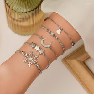 Pulseras de eslabones 5 unids/set copo de nieve estrella Luna encantos para mujeres niñas joyería de moda regalos pulsera de fiesta