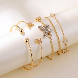 Lien Bracelets 5 pièces / ensemble Mode Or Couleur Chaîne En Métal Strass Papillon Cristal Pour Femmes Filles Vintage Bracelet Bijoux Cadeaux