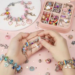 Bracelets à maillons 66 pièces bricolage bracelet de perles ensemble avec boîte de rangement cadeau de noël acrylique grand trou perles filles fabrication de bijoux à la main