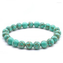 Bracelets à maillons 6mm 8mm 10mm pour hommes, perles à rayures vertes et dorées, pierre naturelle, extensible, bijoux de Yoga