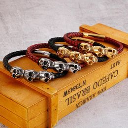 Bracelets de liaison 6 mm Punk rétro en cuir en cuir Gothic hommes femmes hiphop rock or couleur en acier inoxydable bijoux