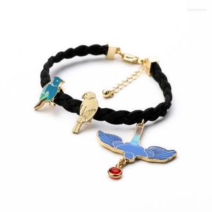 Linkarmbanden 6pcs/Lot Exquisite schattige blauw email vogel zwaluw touw bedelarmband