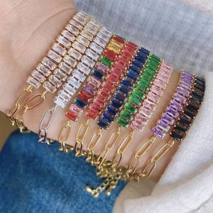 Bracelets à maillons 6 pièces, Design tendance en laiton doré brillant coloré Zircon Micro pavé réglable, bijoux