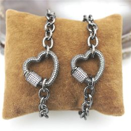 Link armbanden 7,5 inch 3stcs/lot Design Gunmetal Clasp CZ Bracelet Heart Component Rozary Chain Groothandel