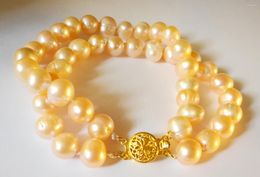 Bracelets à maillons 7-8mm, perles roses, 2 brins, fermoir en or, véritable eau douce naturelle, 15cm, 20cm, 6 pouces, 8 pouces, 9 pouces