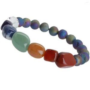 Link Armbanden 7 Chakra Crystal Stone Kralen Titanium Coated Druzy Kralen Stretch Armband Voor Mannen Vrouwen Sieraden