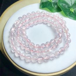 Bracelets de liaison 7 mm Natural Azeztulite Rose Quartz Triple Circle Bracelet Smoothstone Gemstone Reiki Healing Jewelry Energy Crystal Holiday Gift