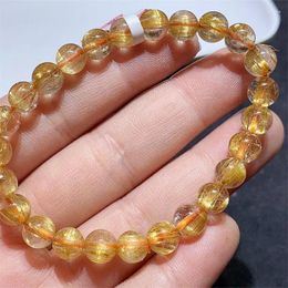 Pulseras de enlace de enlace 7 mm Natural Golden Rutilated Quartz Crystal Reiki Healing Stone Fashion Jewelring Regalo para mujeres 1 PCS