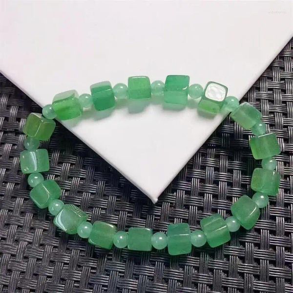 Pulseras de enlace 7 mm Natural verde aventurine Cubo Cristal de cristal Reiki Curación de piedra Joya de moda Regalo para mujeres 1 PCS