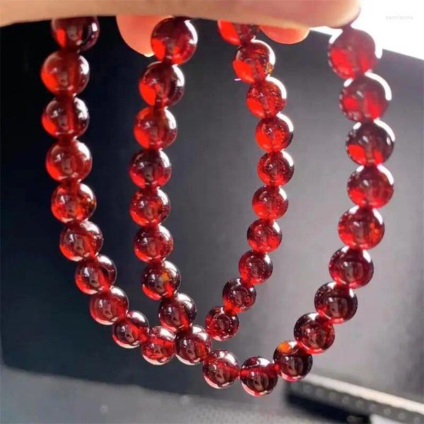 Pulseras de enlace de enlace 7 mm Vino natural Red Garnet Men Jewelry Women Strand Sucky Energy Valentine Regalo