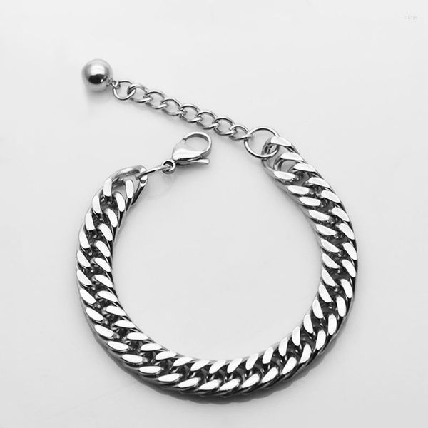 Bracelets de liaison 8/10 / 12 mm Gold Silver Color Men Men Chain Perle Bracelet en acier en acier