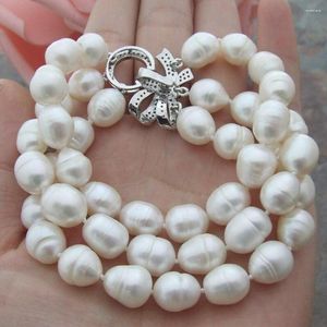 Linkarmbanden 8 '' 3 strengen natuurlijke witte rijst zoetwater parel streng armband luxe voor vrouwen jubileum sieraden geschenken