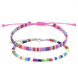 Bracelets à maillons 8 pièces Boho Surfer plage Bracelet de cheville réglable perles bracelets de cheville hippie tressé à la main pour femmes filles bijoux