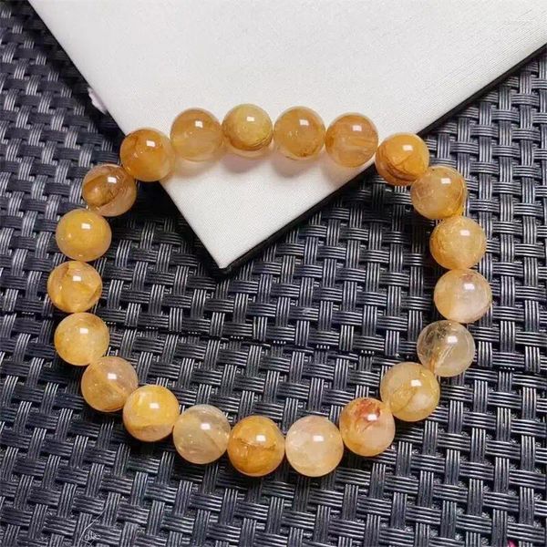 Bracelets de liaison 9,5 mm Natural Yellow Fire Quartz Bracelet Bracelet Gemone Round Perle Crystal Guérison Bijoux Gift