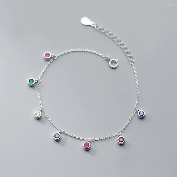 Bracelets à maillons plaqué argent 925, pompon, perle colorée, breloque pour femmes et filles, bijoux de fête de mariage, Pulseira Feminina Sl410