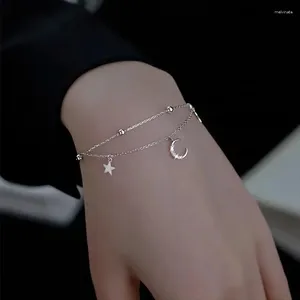 Link Armbanden 925 Silver Compated Zirkon Star Moon Charm Bracelet Bangle For Women Girls Wedding Sieraden Gift SL524