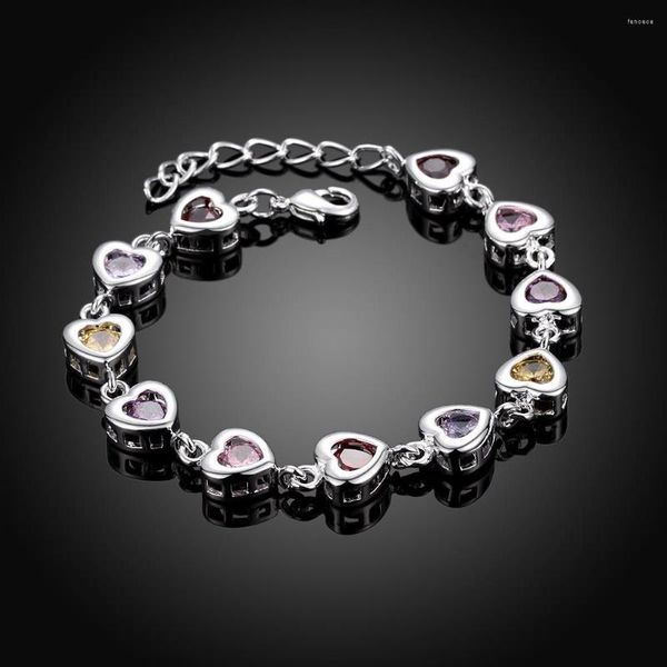 Lien Bracelets 925 Estampillé Argent Multi Couleur Zircon Cristal Bijoux De Mode Pour Les Femmes De Mariage Fiançailles Cadeau D'anniversaire