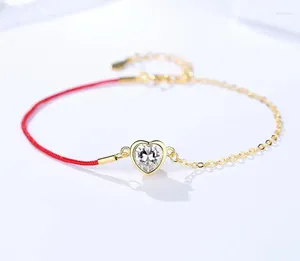 Bracelets à maillons en argent sterling 925, perles de charme, corde rouge, cristaux de cœur d'autriche pour femmes et filles, bijoux fins, cadeau pour filles