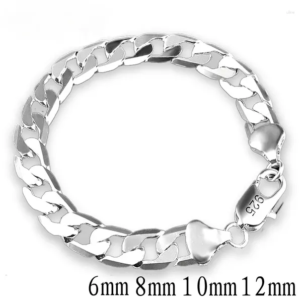 Bracelets à maillons en argent Sterling 925, couleur latérale, 6MM, 8MM, 10MM, bijoux pour hommes et femmes