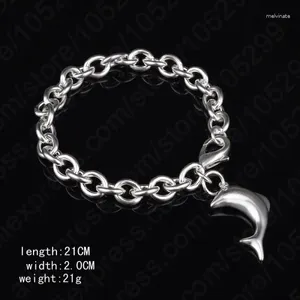 Link Armbanden 925 Sterling Zilver Dolfijn Hanger Eenvoudig Ontwerp Licht Tecture Charm Rolo Chain Bangles Vrouwen Gift