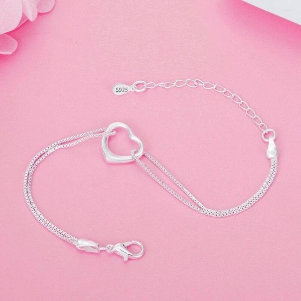 Bracelets à maillons en argent Sterling 925, en forme de cœur, élégant, cadeau, accessoires de bijoux, chaîne de poignet réglable pour femmes et filles