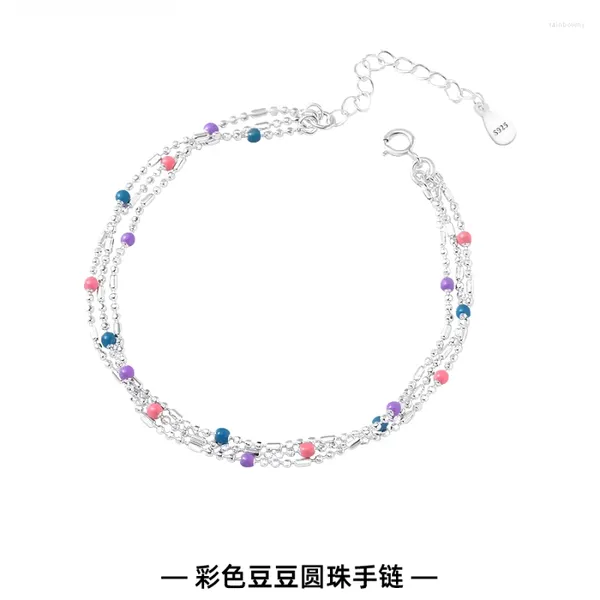 Bracelets de liaison 925 Perles de couleur multicouche en argent sterling est un bracelet de copine dopamine minoritaire légère et luxueuse.