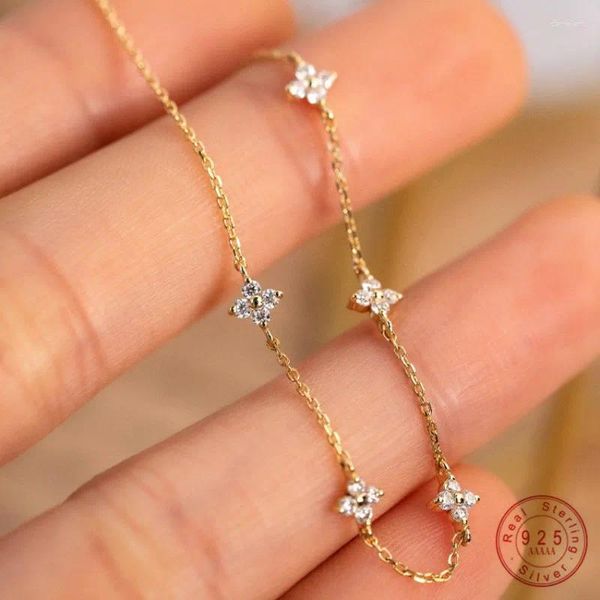 Bracelets à maillons en argent sterling 925 plaqué or 18 carats brillant zircon fleur bracelet pour femmes fille tempérament coréen bijoux exquis cadeaux