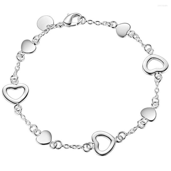 Pulseras de eslabones Chapado en plata de ley 925 para mujer Encanto Venta al por mayor Joyería de plata de moda de Navidad Elegante corazón insuperable AH068