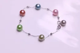 Bracelets de liaison 925 argent sterling avec des perles chaîne ronde de couleur aléatoire PB003