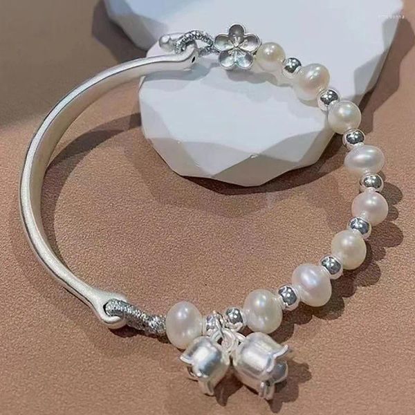 Pulseras de enlace 999 STERLING SILE PULLA PRILLETA Pearl Bell Orchid Ruyi Joyería para mujeres