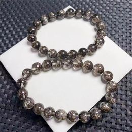 Bracelets à maillons en cuivre noir naturel de 9mm, Super sept Quartz, pour femmes et hommes, guérison claire, perles rondes Fengshui, cadeau extensible