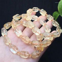 Bracelets de liaison 9 mm Natural Citrine Pixiu Bracelet Perles rondes à main Couple Energy Yoga Men Women Jewelry 1PCS