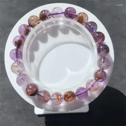 Bracelets de liaison 9 mm Natural Purple Rutilated Quartz Bracelet Guérisse Perles de cristal Charme élastique pour les femmes Bijoux d'énergie Cadeau
