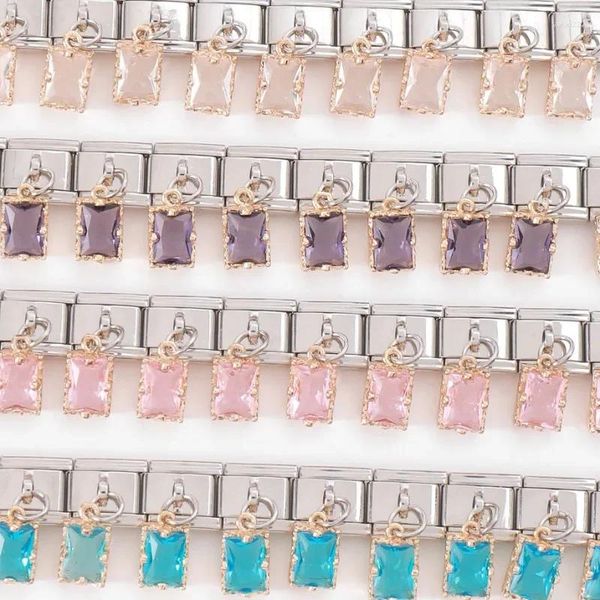 Bracelets de liaison 9 mm de largeur en acier inoxydable femmes de couleur sucre carré pendant pendent charme italien liens bracelet bijoux bricolage