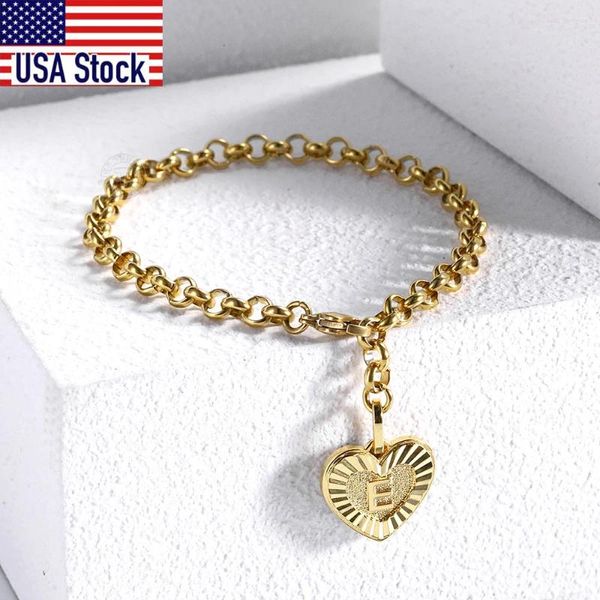 Link Bracelets A-Z Heart Nombre inicial Letera Pulsera de encanto de acero inoxidable Róleo para su KB668A ajustable de 8 pulgadas