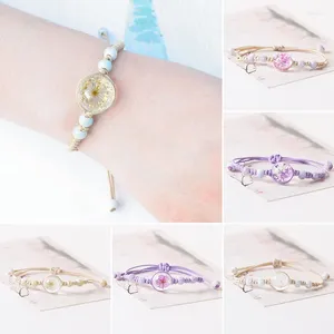 Bracelets à maillons cordon tressé réglable Style Boho fleur séchée boule de verre en cristal tissage corde Bracelet femmes filles bijoux accessoires