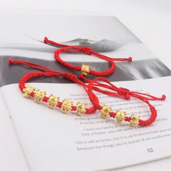 Pulseras de eslabones Cuerdas rojas ajustables Año chino Cadenas de mano en forma de dragón Regalo de joyería elegante para mujeres y niñas