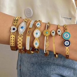 Link Armbanden AENSOA Turkse Boze Oog Roestvrij Stalen Verklaring Armband Voor Vrouwen Trendy Vrouwelijke Ingelegde Shell Crystal Pols Sieraden