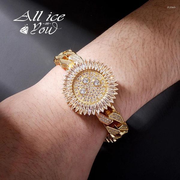 Bracelets de liaison Aliceonyo Luxury Watch Style Bracelet Bracelet Iced Micro Pave Cubic Zirconia avec fermoir à printemps bijoux hip hop pour cadeau