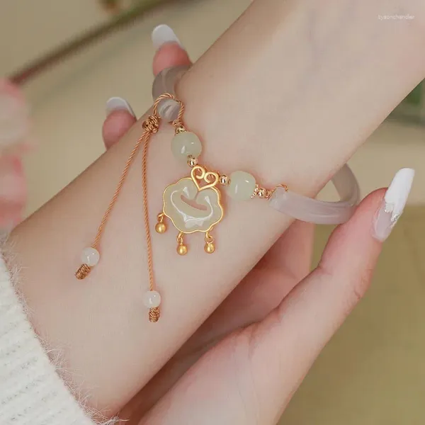 Pulseras de eslabones con cerradura de seguridad de jade, médula blanca, joyería elegante con temperamento para pulsera femenina, regalo para personas mayores