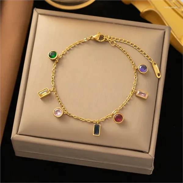 Bracelets à maillons ANENJERY 316L en acier inoxydable rond carré coloré Zircon Bracelet pour femmes doux Simple Praty bijoux en gros
