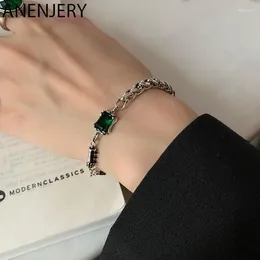Pulseras de enlace anenjery color plateado cuadrado verde circón grueso thain pulsera hembra joyas hechas a mano vintage joyas hechas a mano