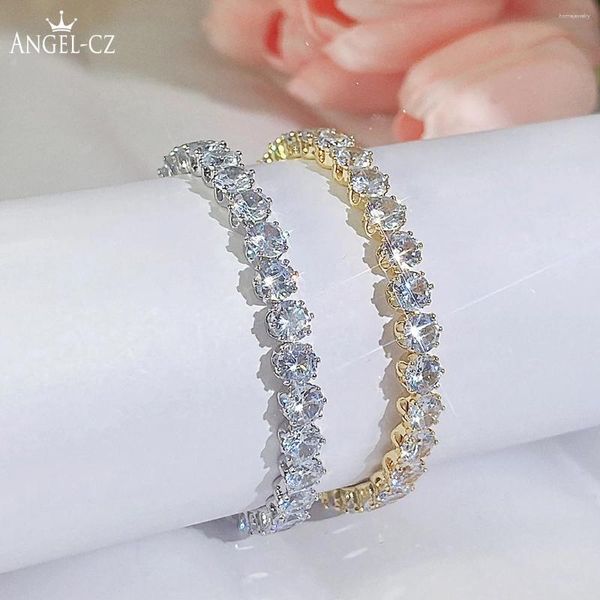 Bracelets de liaison angelcz fashion femmes bijoux dorés pavé complet plongé en zircone cubique zircone scintillant en soirée réglable Bangle AB192