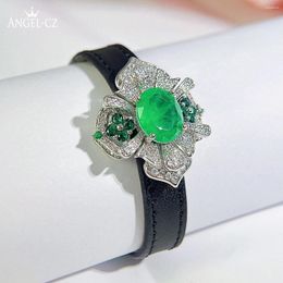 Bracelets à maillons ANGELCZ femmes bijoux modernes couleur or blanc Micro pavé cubique Zircon vert pierre anniversaire Bracelet AB187